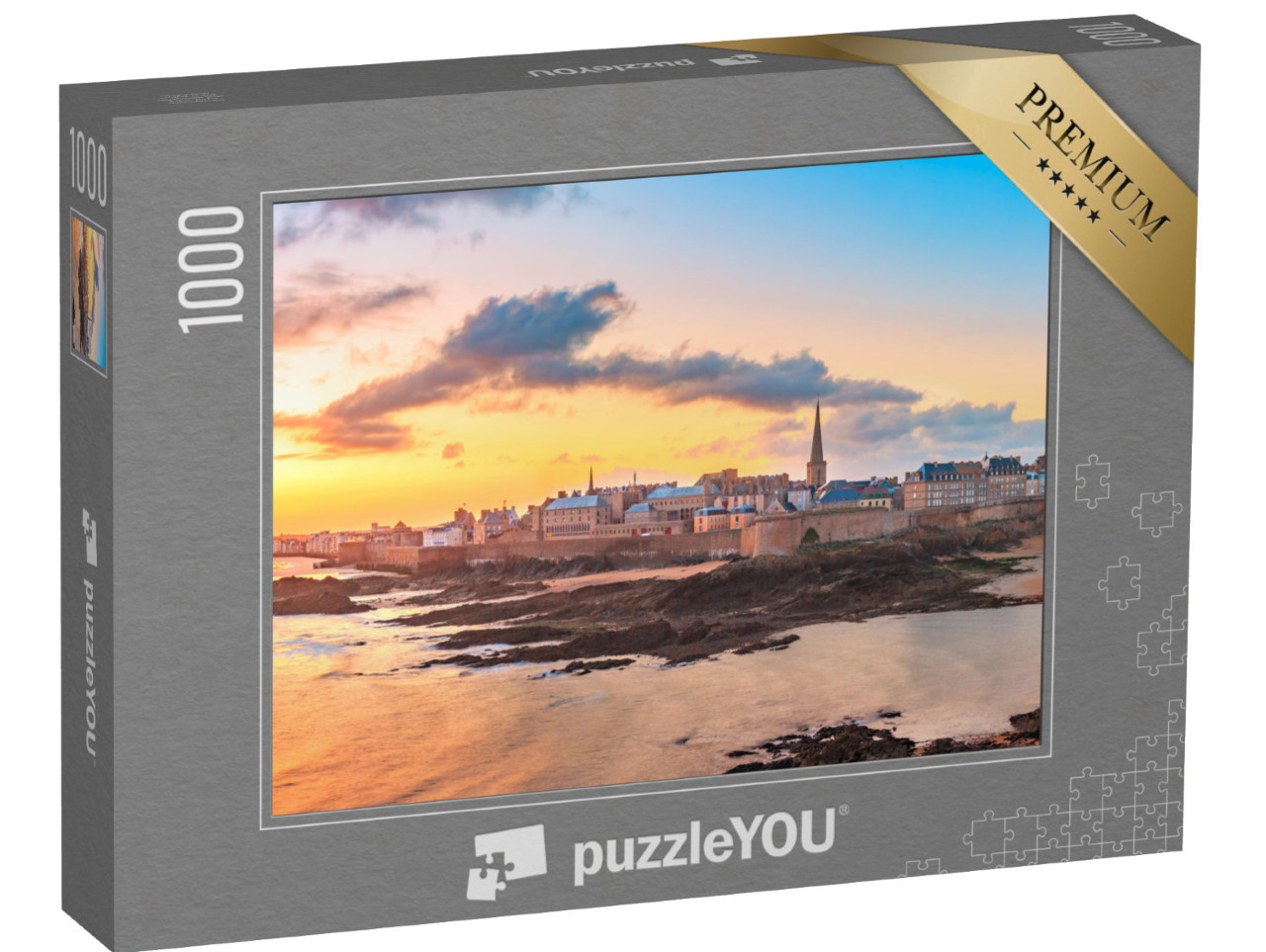 Puzzle de 1000 pièces « Saint-Malo avec la cathédrale Saint-Vincent au lever du soleil, Bretagne »