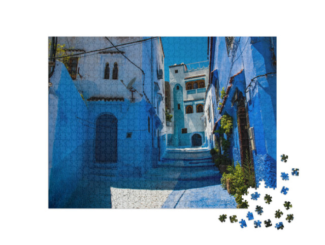 Puzzle de 1000 pièces « Rues de la ville bleue, Chefchaouen au Maroc »