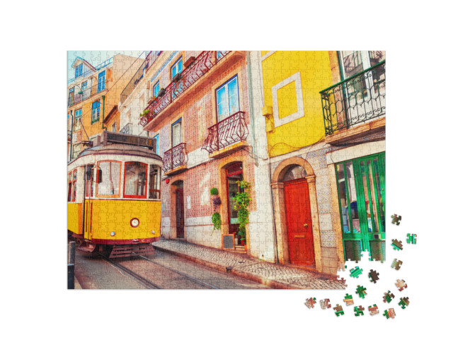 Puzzle de 1000 pièces « Célèbre tramway ancien dans la rue à Lisbonne, Portugal »
