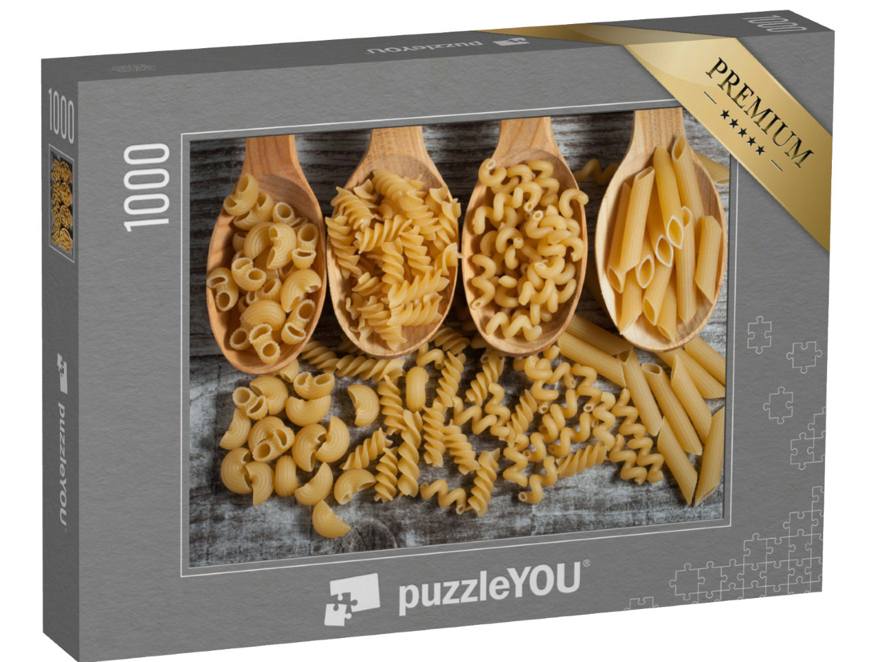 Puzzle de 1000 pièces « Différentes nouilles sur des cuillères en bois »