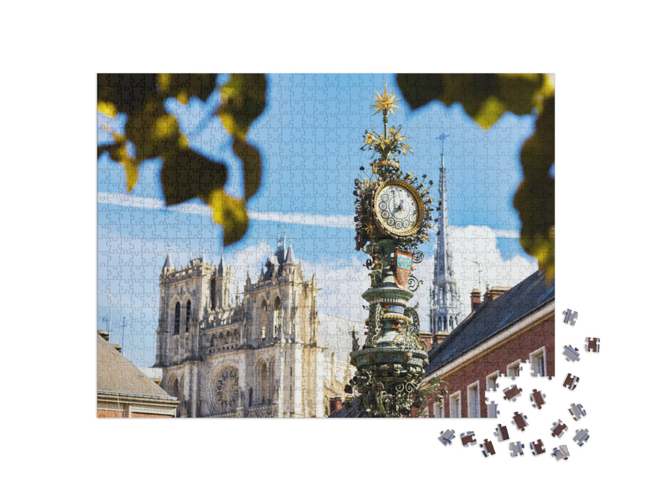 Puzzle de 1000 pièces « horloge de rue historique avec la célèbre cathédrale d'Amiens, Hauts-de-France, France »