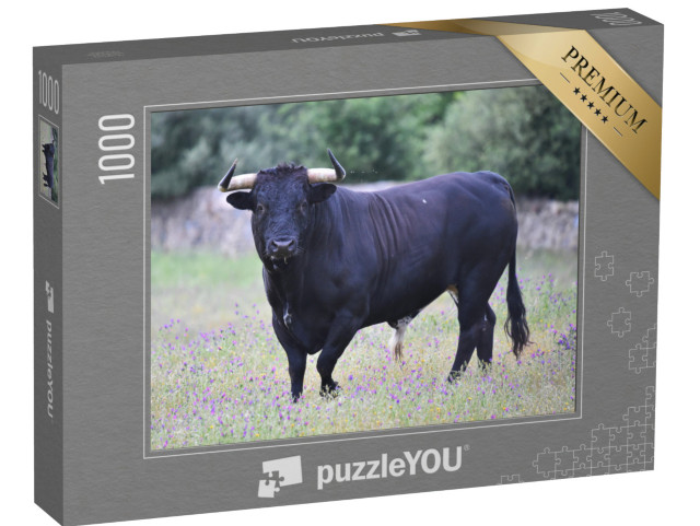 Puzzle de 1000 pièces « Taureau noir en Espagne dans le pré vert »