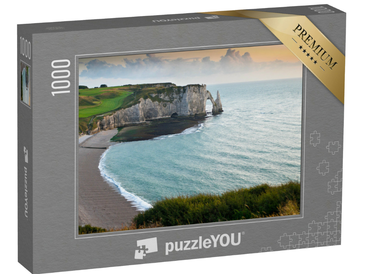 Puzzle de 1000 pièces « Plage avec falaise de Falaise d'Aval. Normandie, Côte d'Albatre, France. »