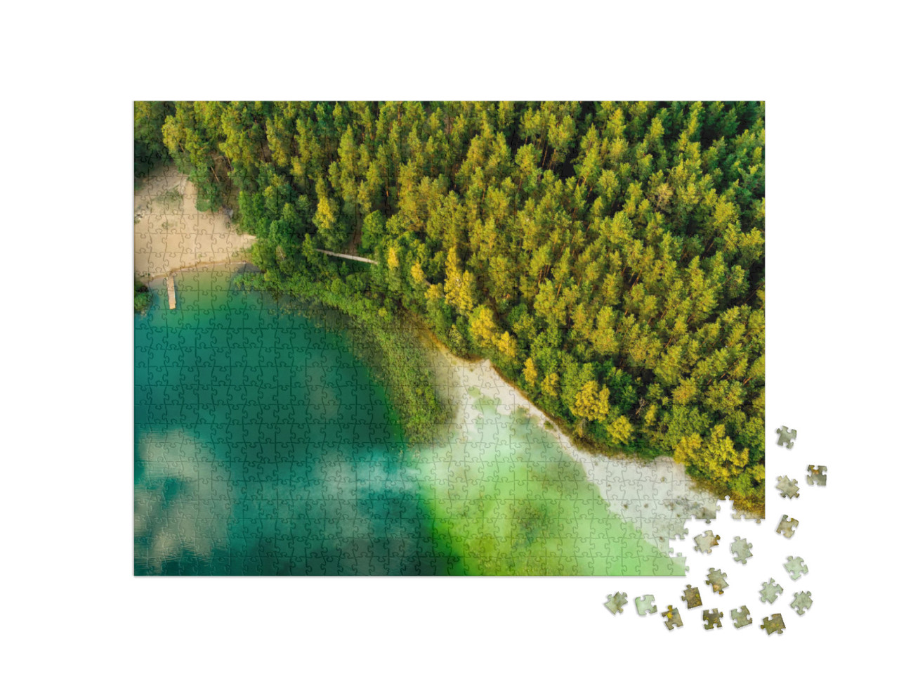 Puzzle de 1000 pièces « Vue aérienne : vue du lac vert Gela, Vilnius, Lituanie »