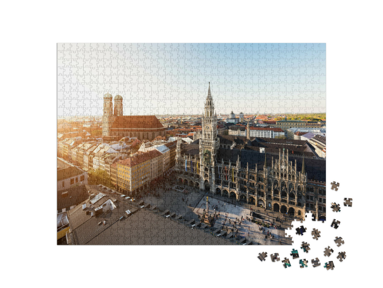 Puzzle de 1000 pièces « Vue aérienne : ancien hôtel de ville et Marienplatz, Munich, Bavière »