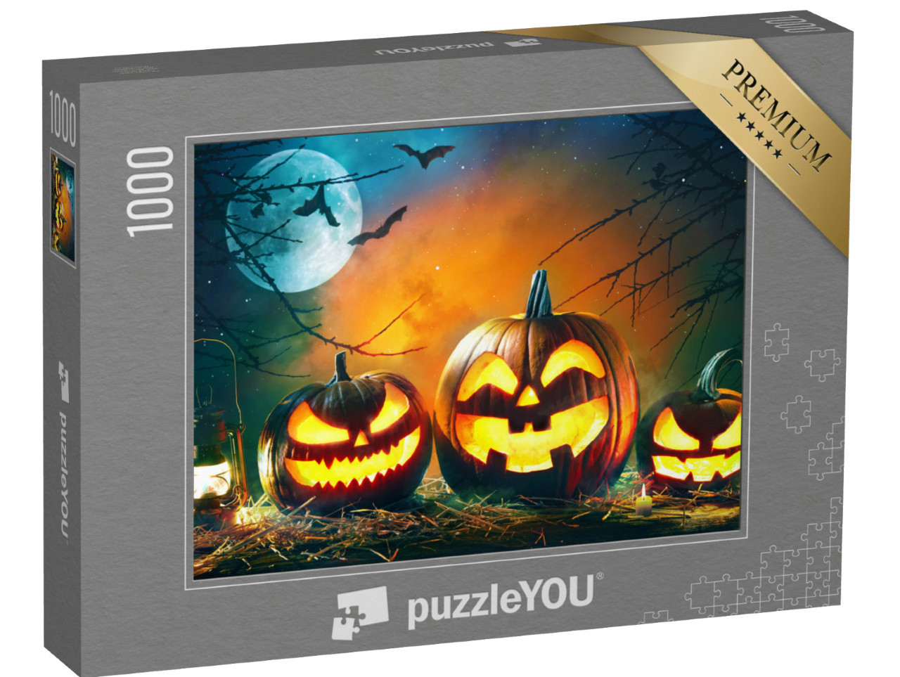 Puzzle de 1000 pièces « Des citrouilles d'Halloween sculptées et souriantes »