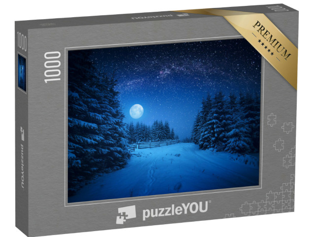Puzzle de 1000 pièces « Pleine lune sur une nuit d'hiver dans la forêt »