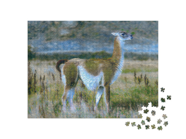 Puzzle de 1000 pièces « dans le style artistique de Claude Monet - Guanaco dans le parc national Torres del Paine »
