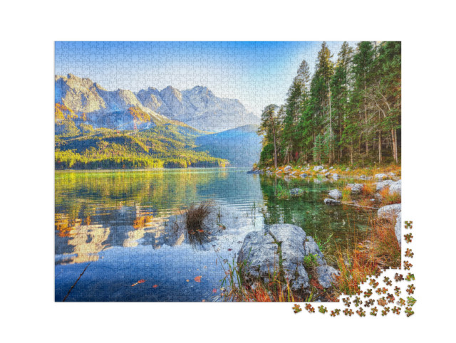 Puzzle de 2000 pièces « Eibsee devant le sommet de la Zugspitze dans la liste d'automne, Bavière, Allemagne »