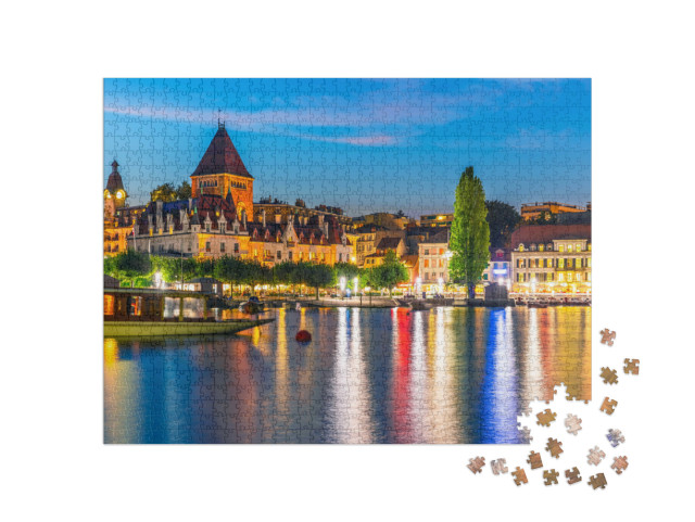 Puzzle de 1000 pièces « Nuit d'été au-dessus de la vieille ville de Lausanne, Suisse »