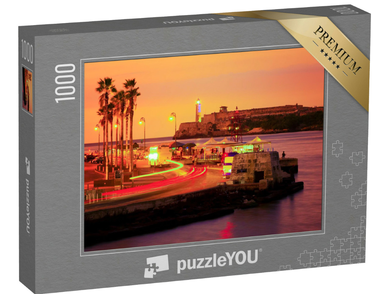 Puzzle de 1000 pièces « Coucher de soleil à La Havane avec vue sur le phare d'El Morro »