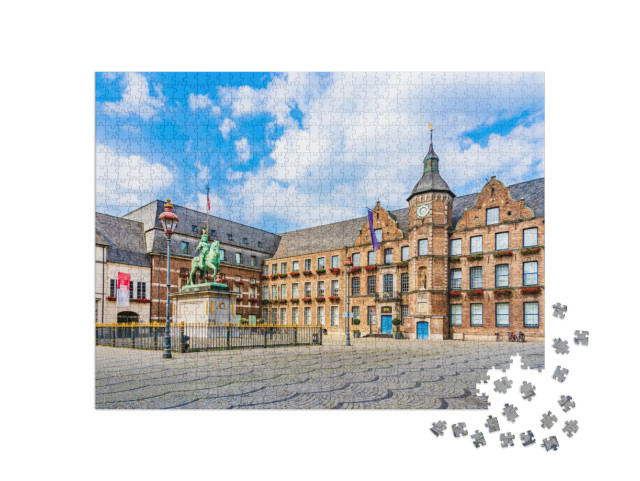 Puzzle de 1000 pièces « Hôtel de ville et statue équestre de Jan Wellem, Düsseldorf »