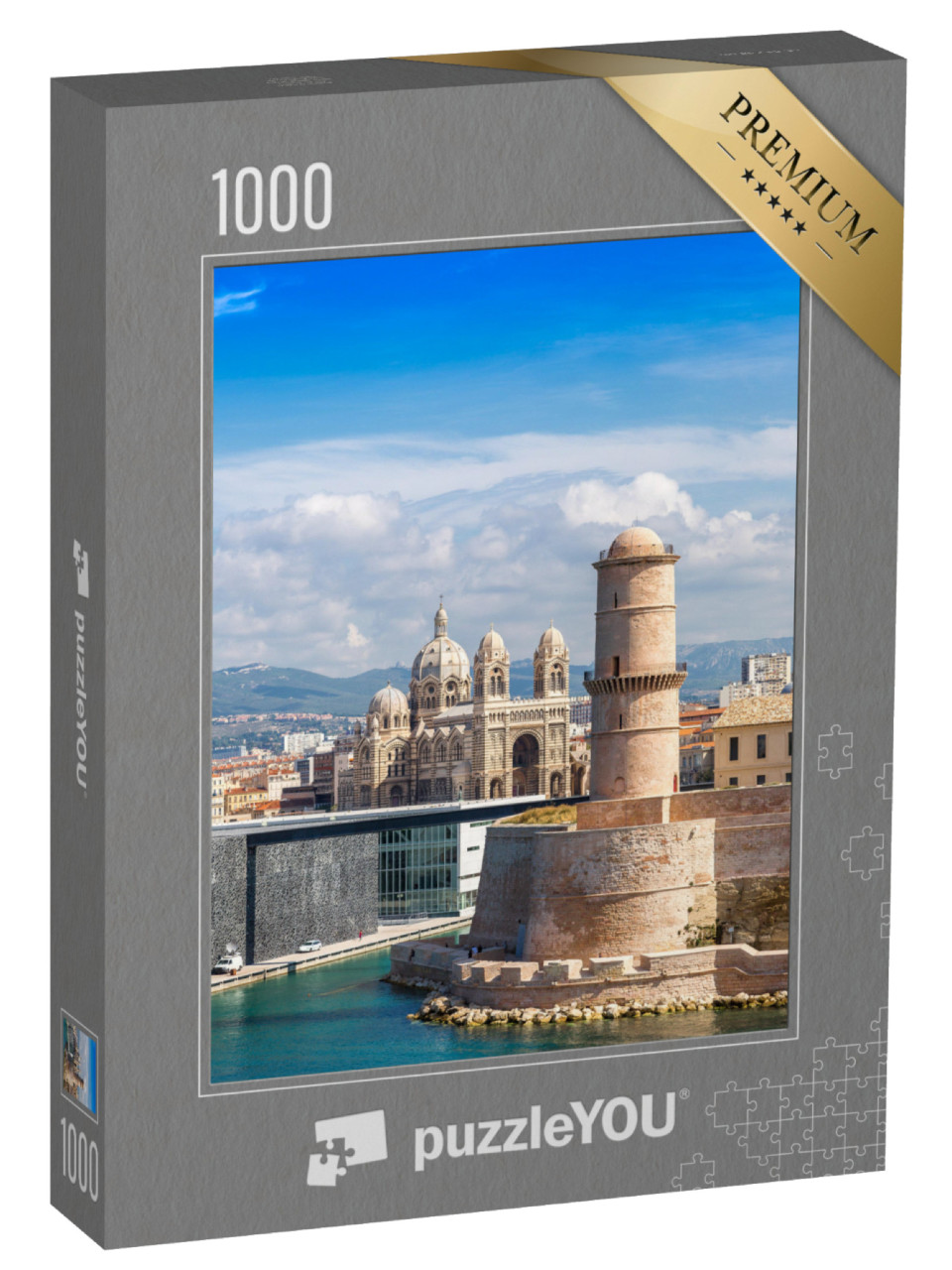 Puzzle de 1000 pièces « Château Saint Jean et Cathédrale de la Major et le port de Marseille, France »