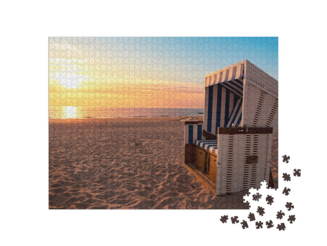 Puzzle de 1000 pièces « Sylt : rivage de la mer du Nord et plage au coucher du soleil »