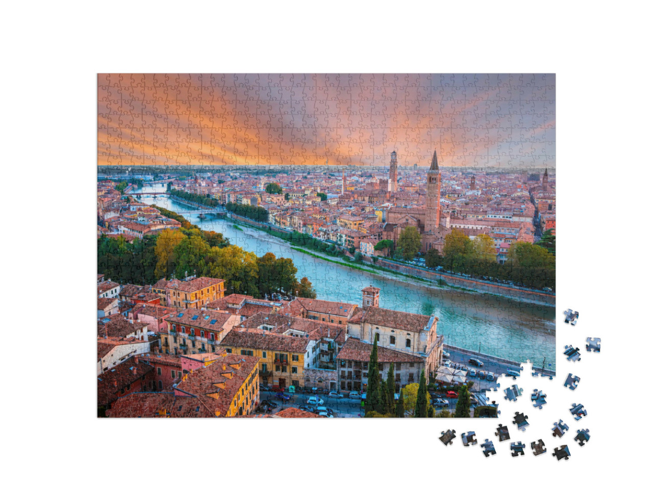 Puzzle de 1000 pièces « Coucher de soleil coloré sur Vérone, Italie »