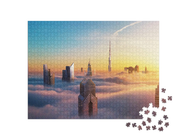 Puzzle de 1000 pièces « Dubaï au coucher du soleil, vue panoramique du centre-ville »