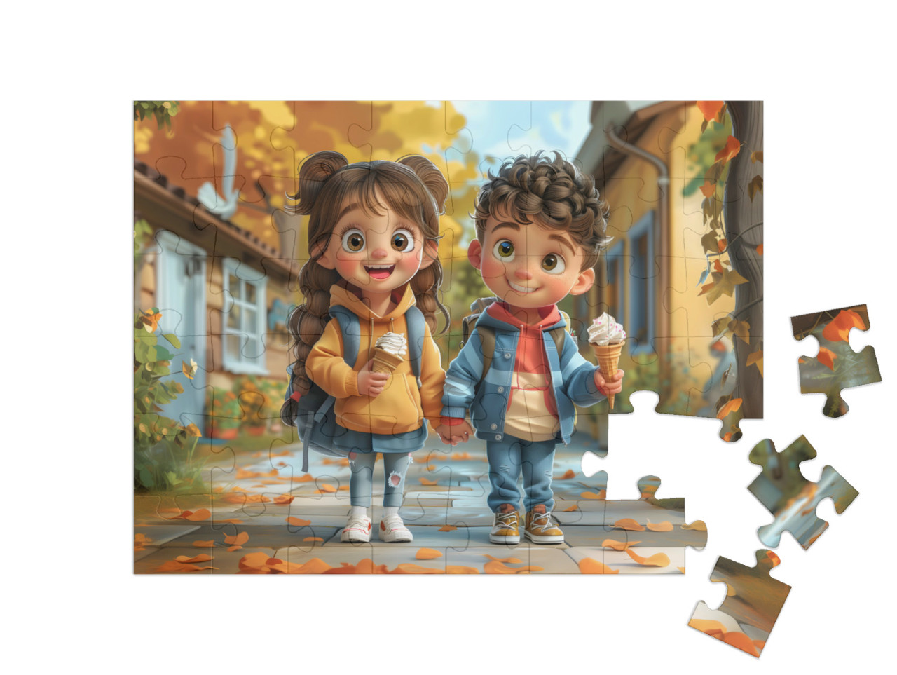 Puzzle de 48 pièces « Amis d'école en route avec une glace »