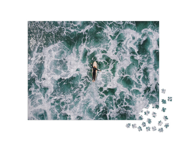 Puzzle de 1000 pièces « Surfeur dans la mer agitée de Saunton Sands, Devon »
