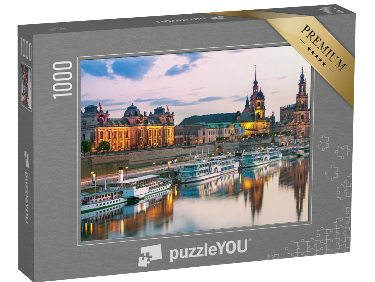 Puzzle de 1000 pièces « Dresdner au bord de l'Elbe au coucher du soleil »