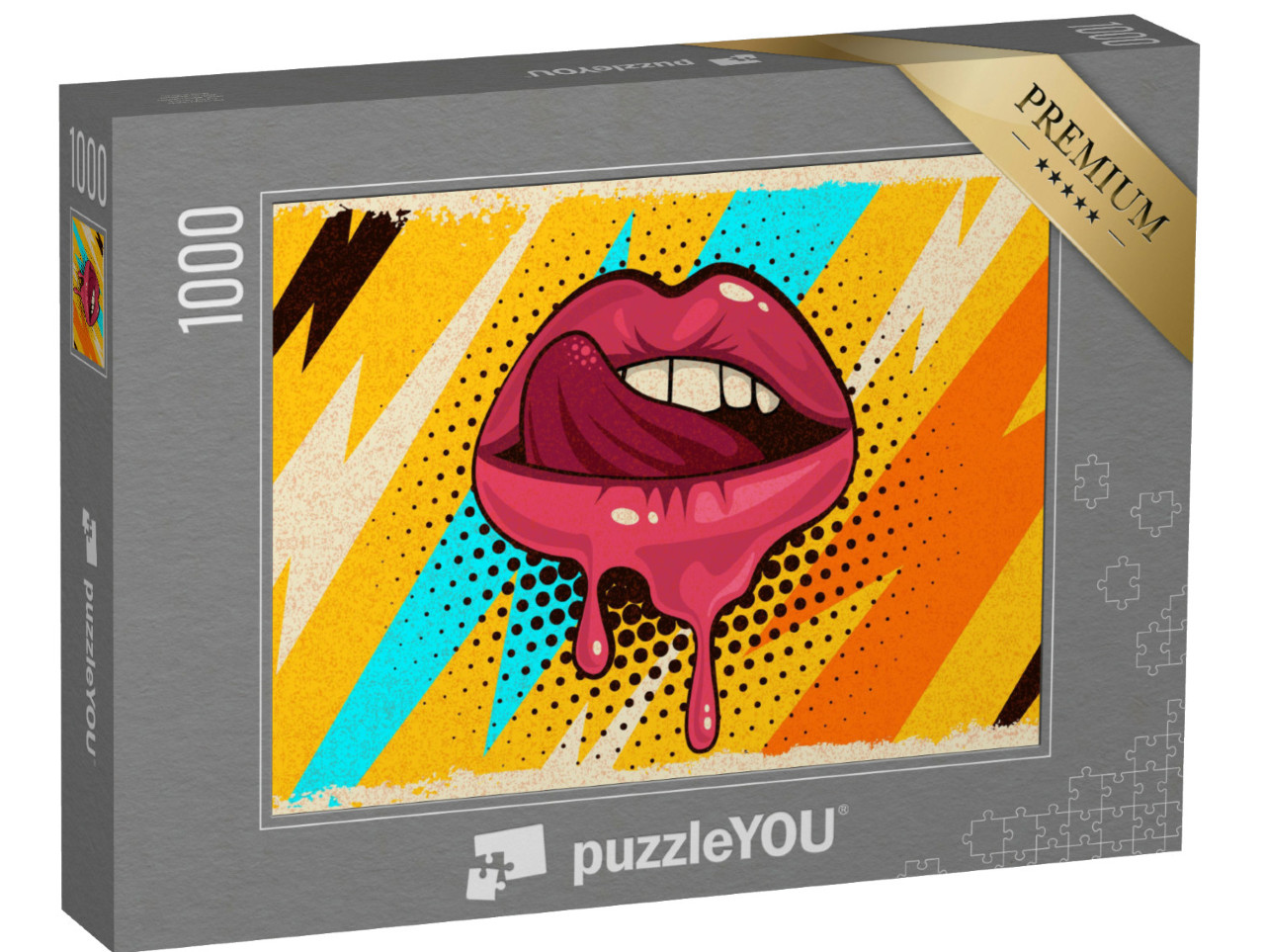 Puzzle de 1000 pièces « Pop art : rose, lèvres, bouche et langue rouges »