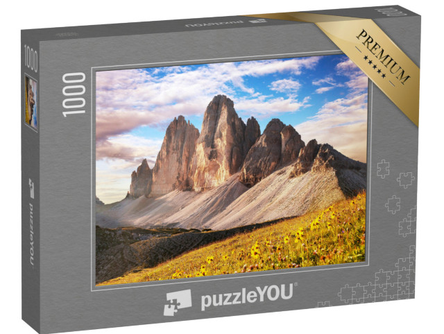 Puzzle de 1000 pièces « Vue matinale des Trois Cimets, Tyrol du Sud, Alpes italiennes »