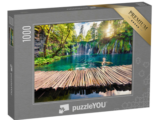 Puzzle de 1000 pièces « Vue matinale pittoresque du parc national de Plitvice »