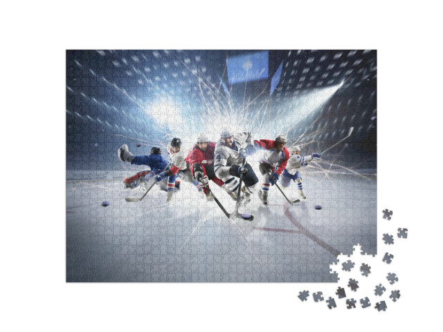 Puzzle de 1000 pièces « Collage de joueurs de hockey sur glace en action »