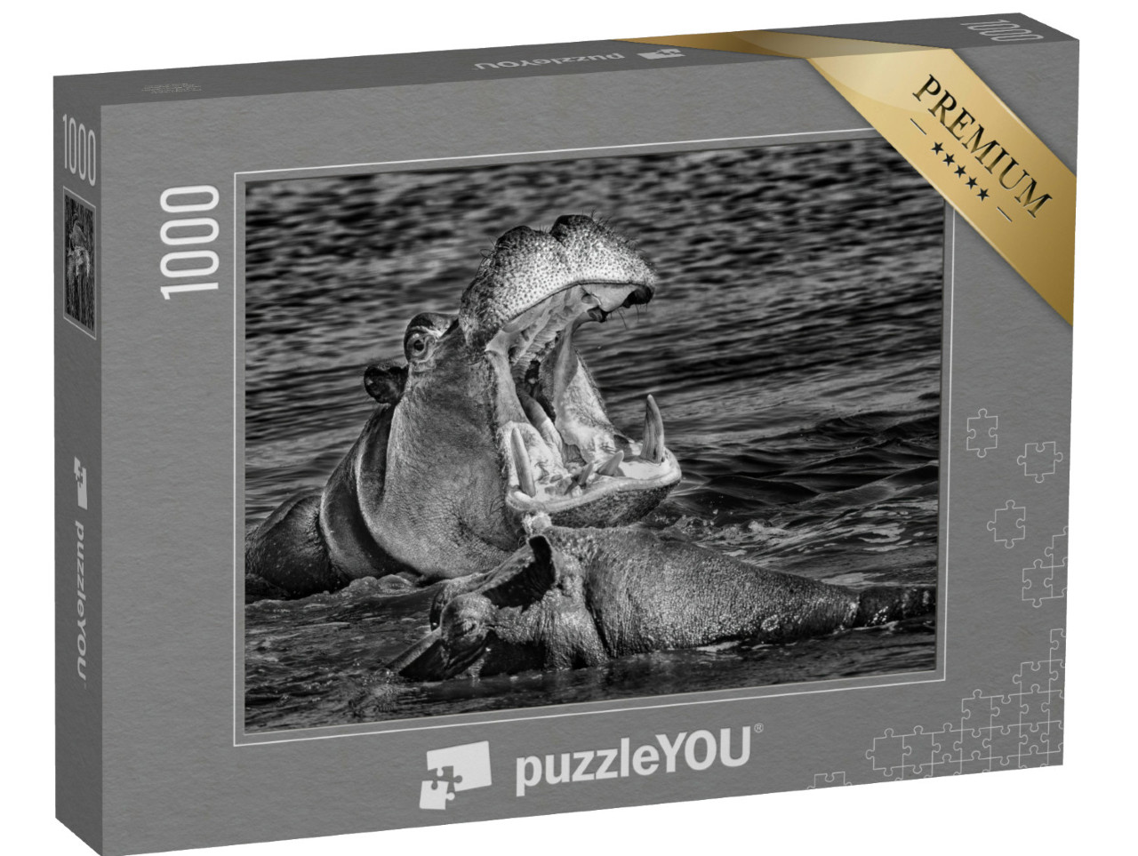 Puzzle de 1000 pièces « Hippopotame à la gueule grande ouverte, delta de l'Okavango, Botswana »
