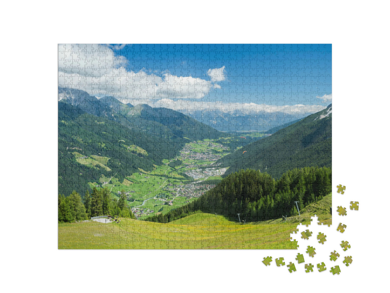 Puzzle de 1000 pièces « Vue sur la vallée verdoyante de la Stubai »