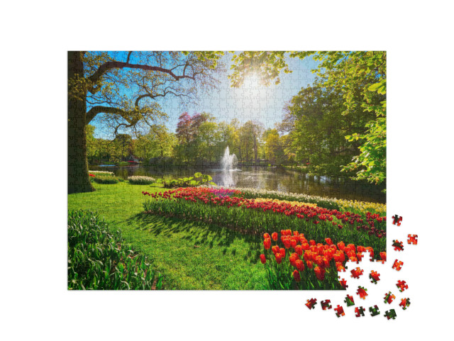 Puzzle de 1000 pièces « Keukenhof avec parterres de tulipes en fleurs, Lisse, Pays-Bas »