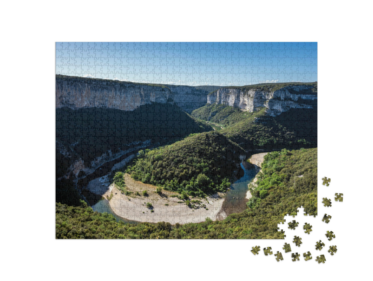 Puzzle de 1000 pièces « Panorama des gorges de l'Ardèche en France au printemps »