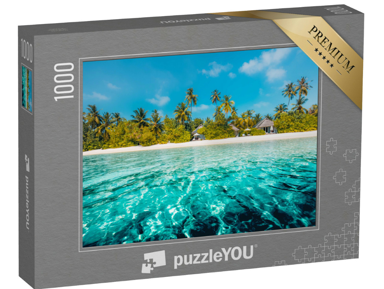 Puzzle de 1000 pièces « La mer bleue avec une plage de palmiers »