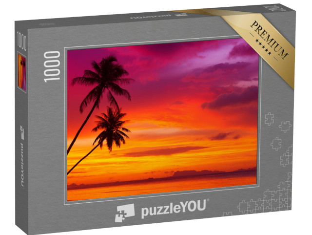 Puzzle de 1000 pièces « Coucher de soleil incandescent sur une plage tropicale »