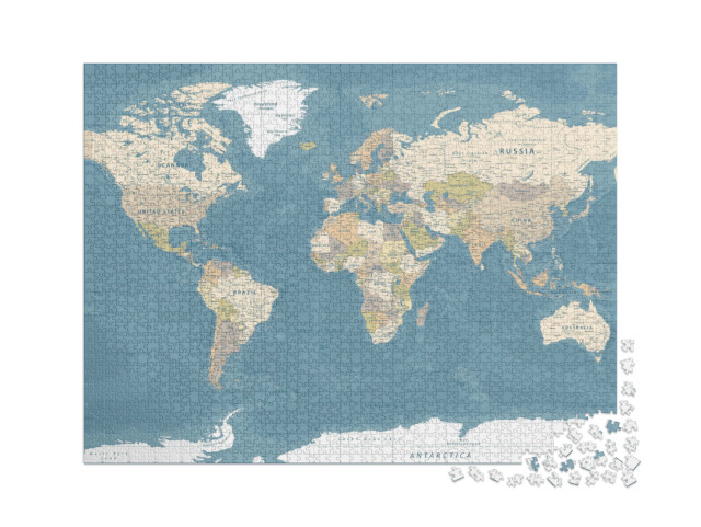 Puzzle de 2000 pièces « World Map Vintage Dark Political - Vector Detailed Illustration »