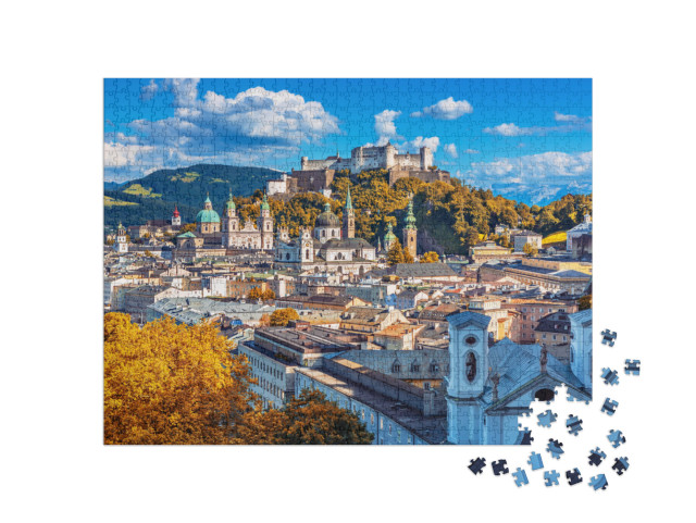 Puzzle de 1000 pièces « Skyline de Salzbourg avec la forteresse Hohensalzburg en automne, Autriche »