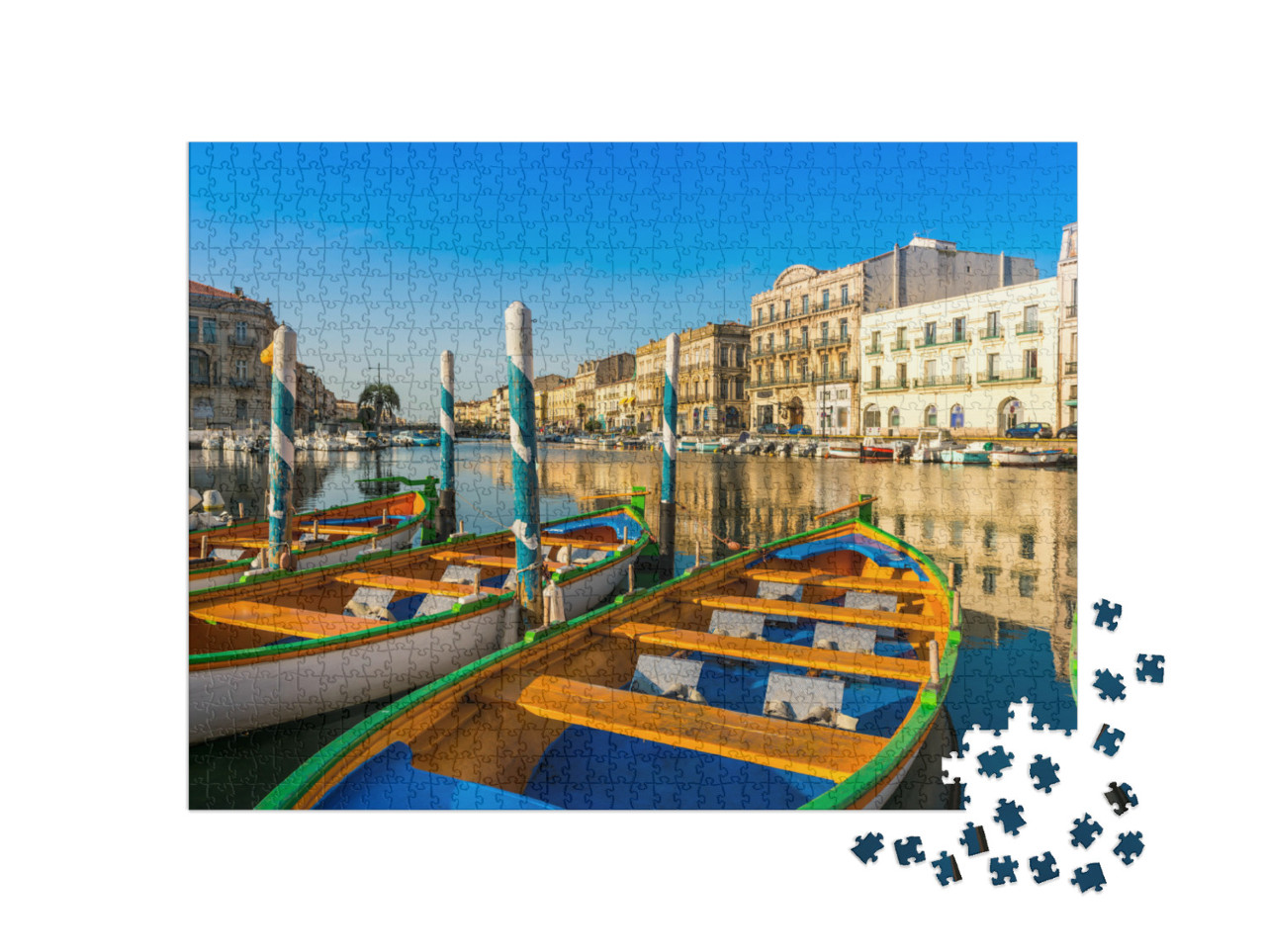 Puzzle de 1000 pièces « Bateaux sétois sur le canal royal à Sète, dans l'Hérault, en Occitanie, France »