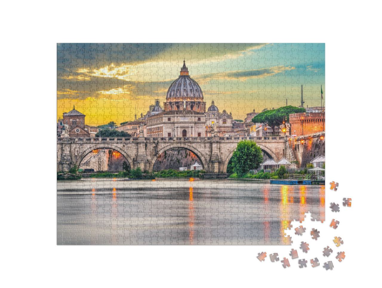 Puzzle de 1000 pièces « Basilique Saint-Pierre et pont Vittorio Emanuele II au Vatican, Rome »