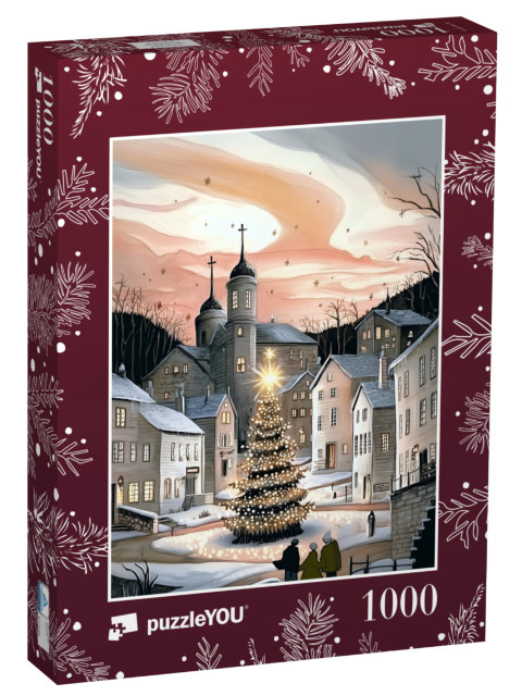 Puzzle de 1000 pièces « Le sapin de Noël brille de mille feux sur la place du village »