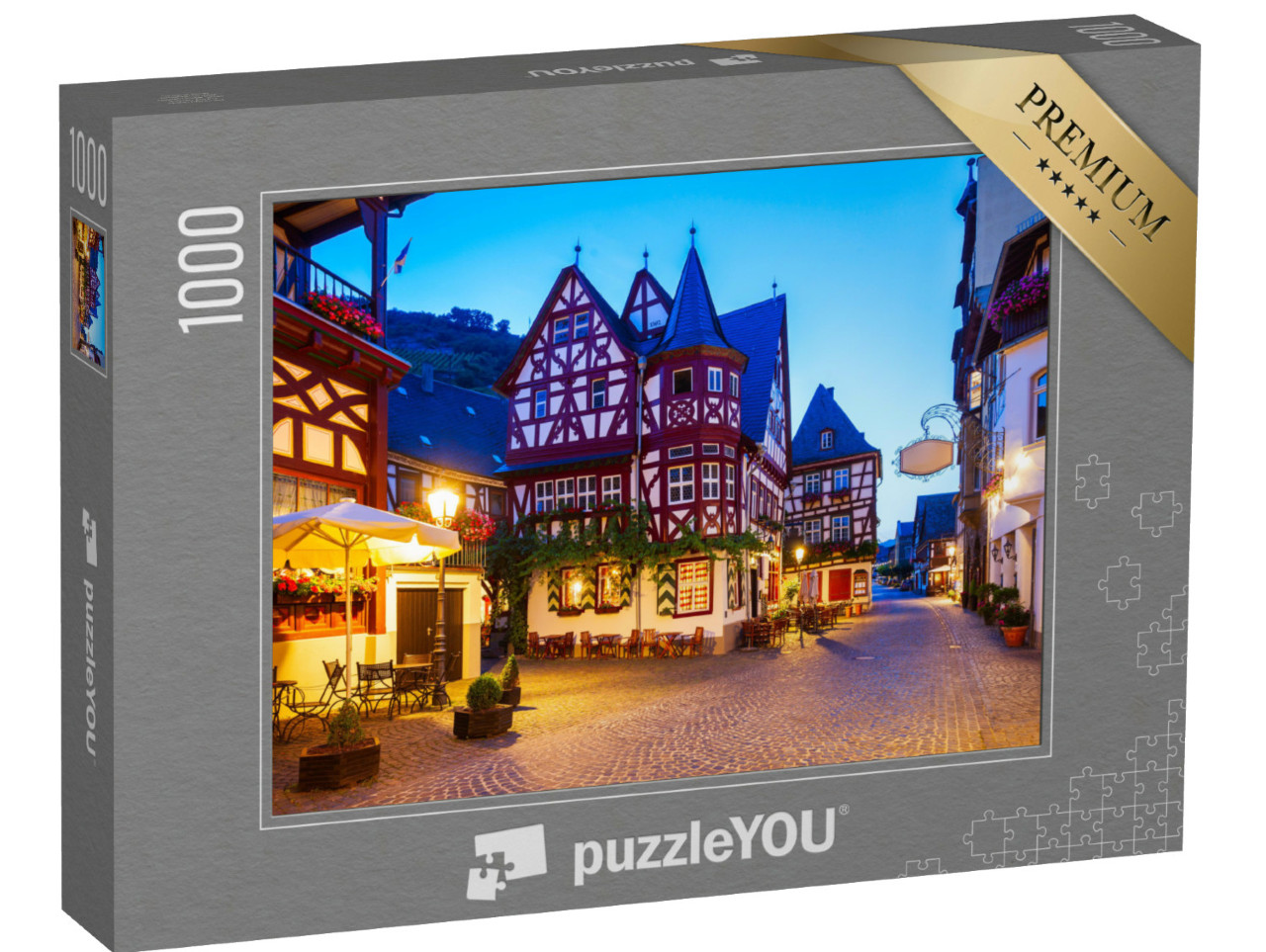 Puzzle de 1000 pièces « Bacharach : vieille ville de nuit, vallée du Rhin, Allemagne »