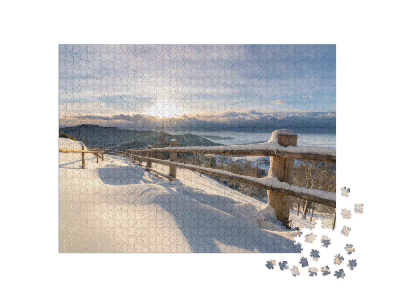 Puzzle de 1000 pièces « Lever magique du soleil d'hiver sur le Magdalensberg »