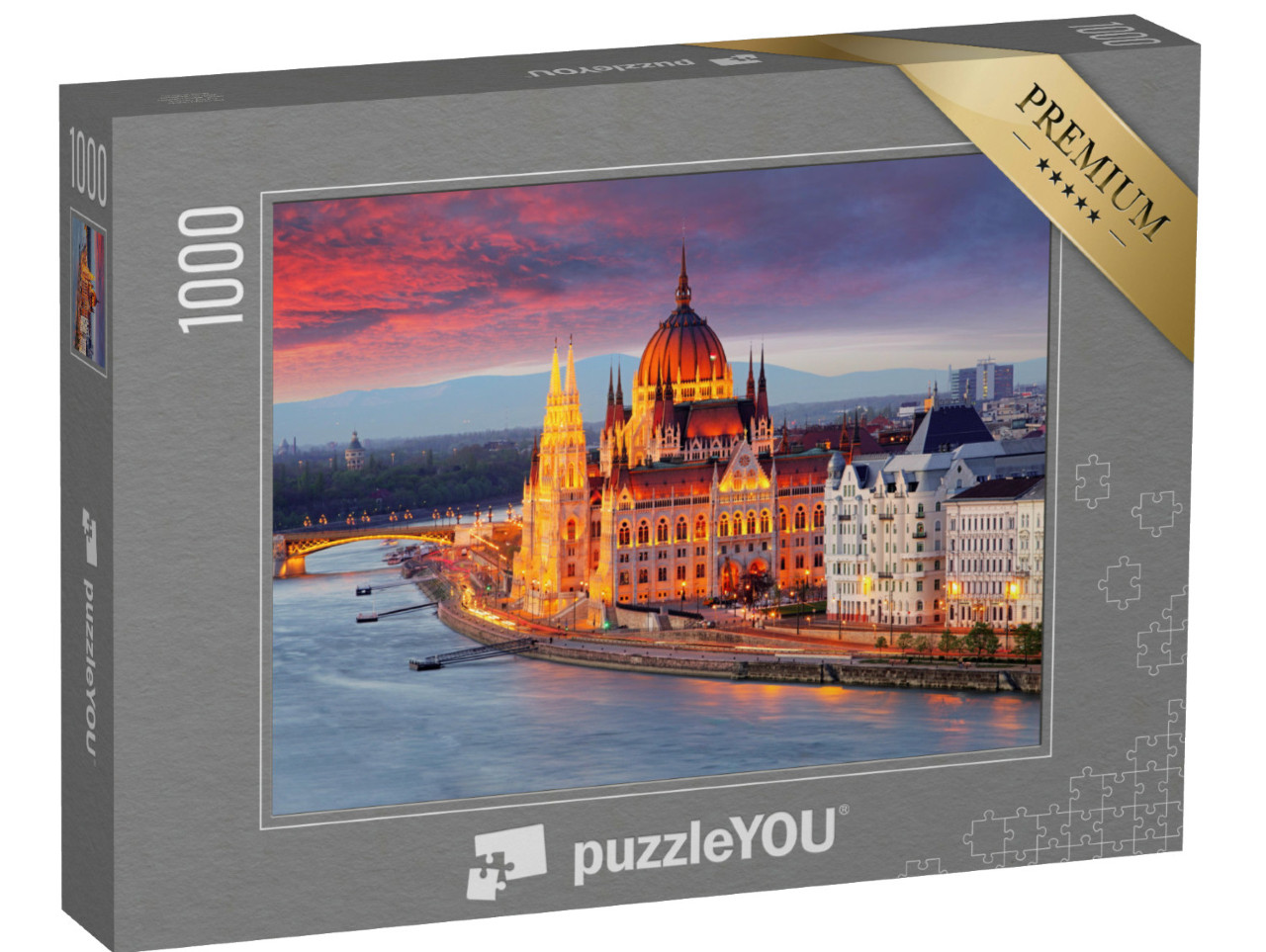 Puzzle de 1000 pièces « Parlement hongrois, Budapest au coucher du soleil »