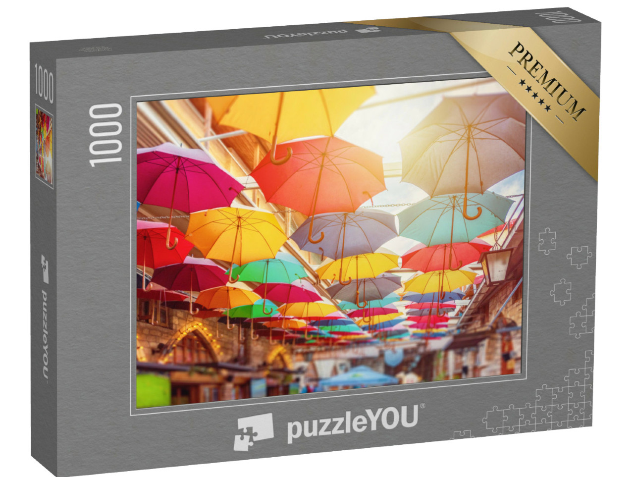Puzzle de 1000 pièces « Parapluies au-dessus des rues de Limassol, Chypre »