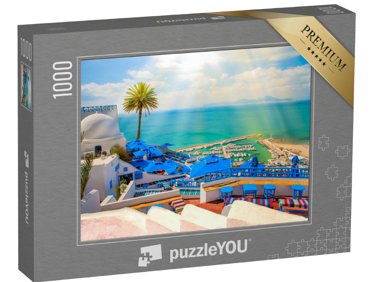 Puzzle de 1000 pièces « Blanc bleu ensoleillé, Sidi Bou Said »