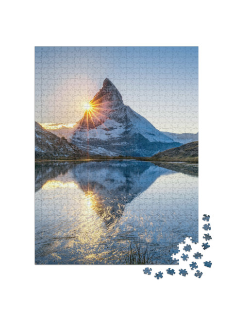 Puzzle de 1000 pièces « Lever de soleil sur le Riffelsee et le Cervin, Suisse »