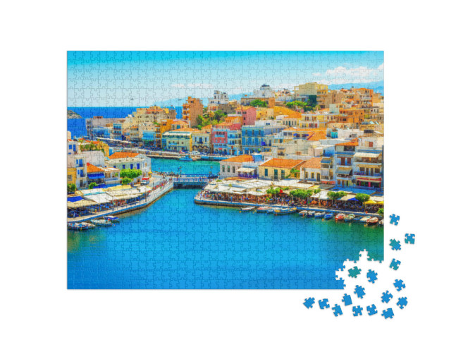 Puzzle de 1000 pièces « Lac d'Agios Nikolaos et de Voulismeni sur l'île de Crète, Grèce »