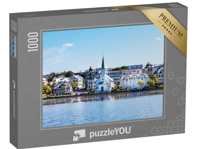 Puzzle de 1000 pièces « Quai du lac dans le centre-ville de Rejkavik »