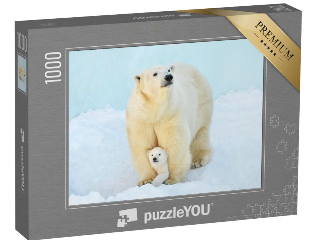 Puzzle de 1000 pièces « Un ours polaire avec un petit ourson dans la neige »