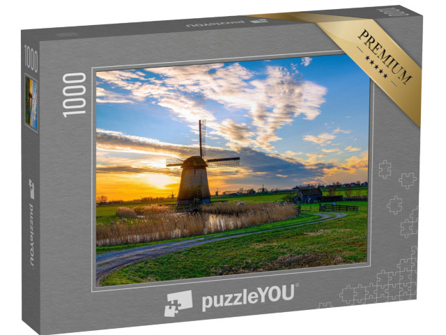 Puzzle de 1000 pièces « Moulin à vent au coucher du soleil, Pays-Bas »