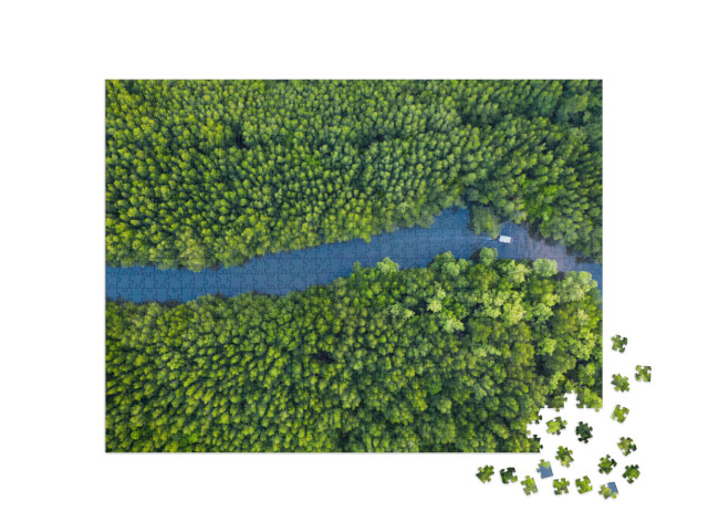 Puzzle de 1000 pièces « Bateau sur la rivière à Mangrove Forest Conservation, Thaïlande »