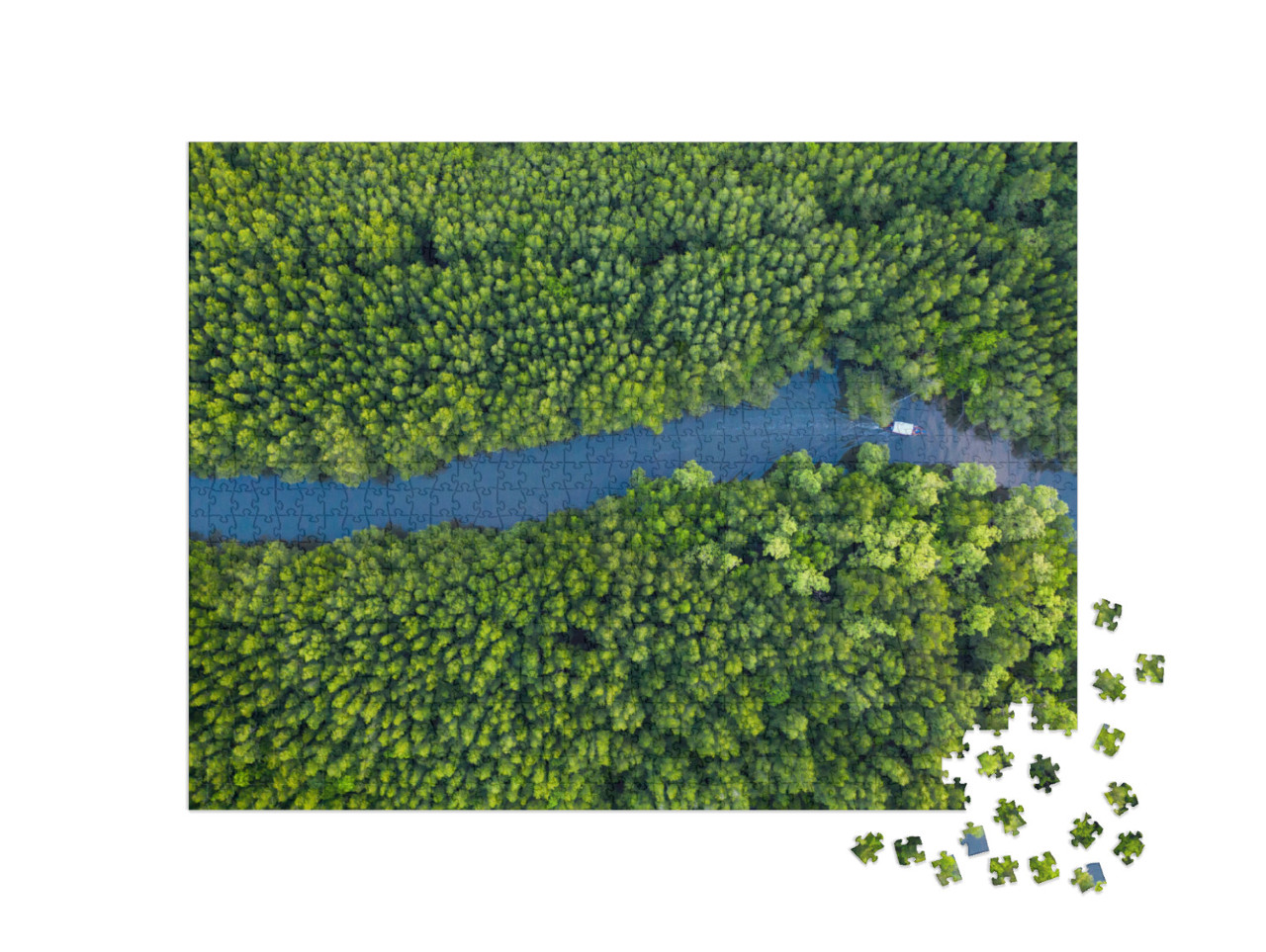 Puzzle de 1000 pièces « Bateau sur la rivière à Mangrove Forest Conservation, Thaïlande »